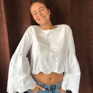 White flowey, flowery white top.